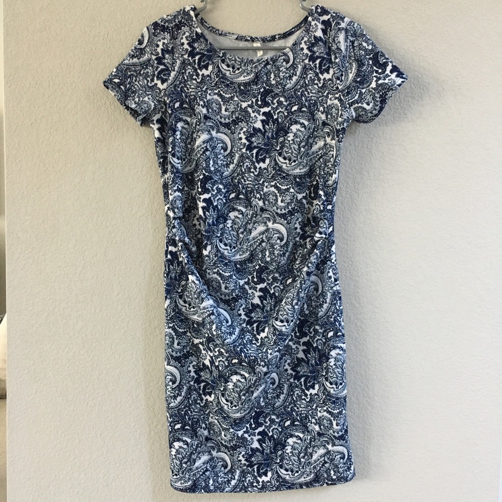 Pinkblush paisley navy blue dress maternity small